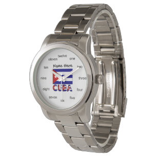 Reloj De Pulsera Cuba y Bandera Cubana Azul Oscuro Personalizados 