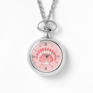 Reloj De Pulsera Cubierta de vieira - rosa y blanco de coral