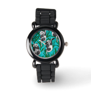 Reloj De Pulsera Cubos panda sobre turquesa
