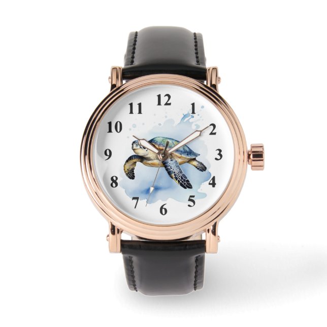 Reloj De Pulsera Cuenca Mar Turtle Watercolor Art Ocean Animal (Anverso)