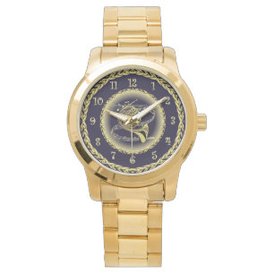 Reloj De Pulsera Cuerno francés ~ Desplazamiento musical ~ Oro/Azul