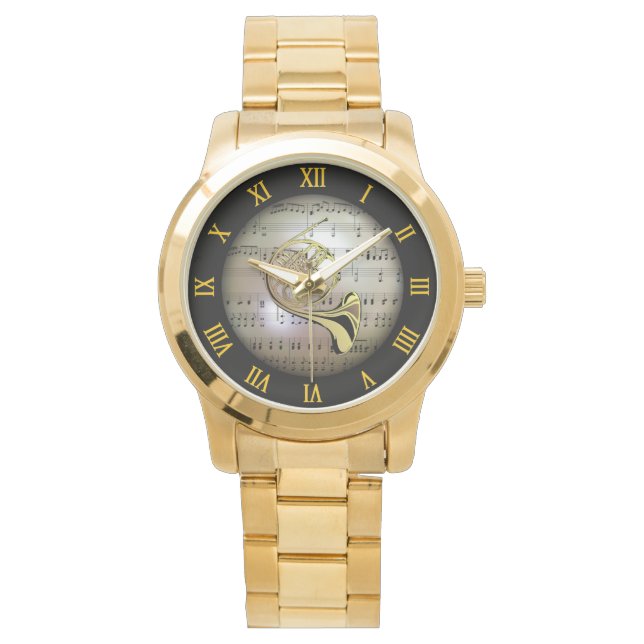 Reloj De Pulsera Cuerno francés ~ Fondo "El planeta musical" * ~ (Anverso)