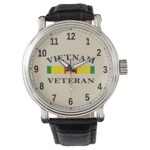 Reloj De Pulsera Cuero de cosecha negra personalizado (veterano de 