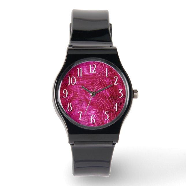 Reloj De Pulsera Cuero falso rosa caliente (Anverso)