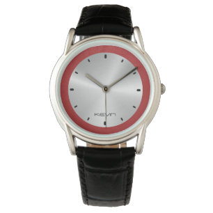 Reloj De Pulsera Cuero rojo y acero inoxidable metálico