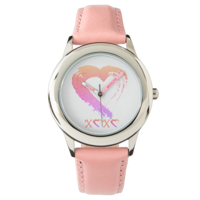 Reloj De Pulsera Cuero rosa de acero inoxidable de Heart Watch (Anverso)