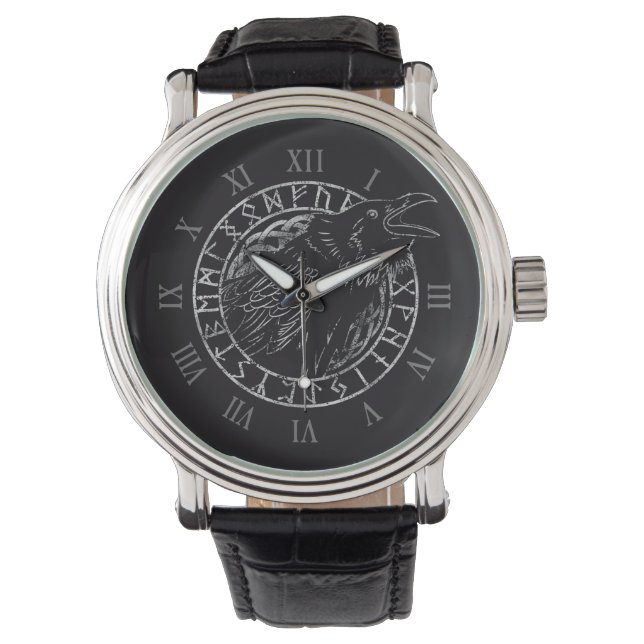 Reloj De Pulsera Cuervo Cuervo Odín Mitología Vikinga runas rúnico (Anverso)