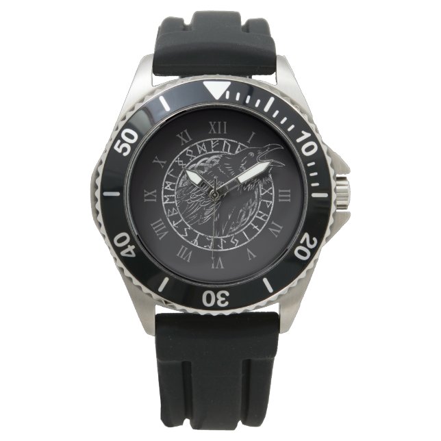 Reloj De Pulsera Cuervo Cuervo Odín Mitología Vikinga runas rúnico (Anverso)