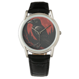 Reloj De Pulsera Cuervo Místico Bajo la Luna de Sangre – Fantasía O