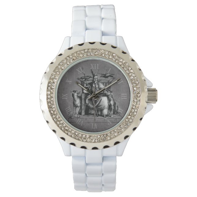 Reloj De Pulsera Cuervos de Odín en Trono de Piedra Mitología Vikin (Anverso)