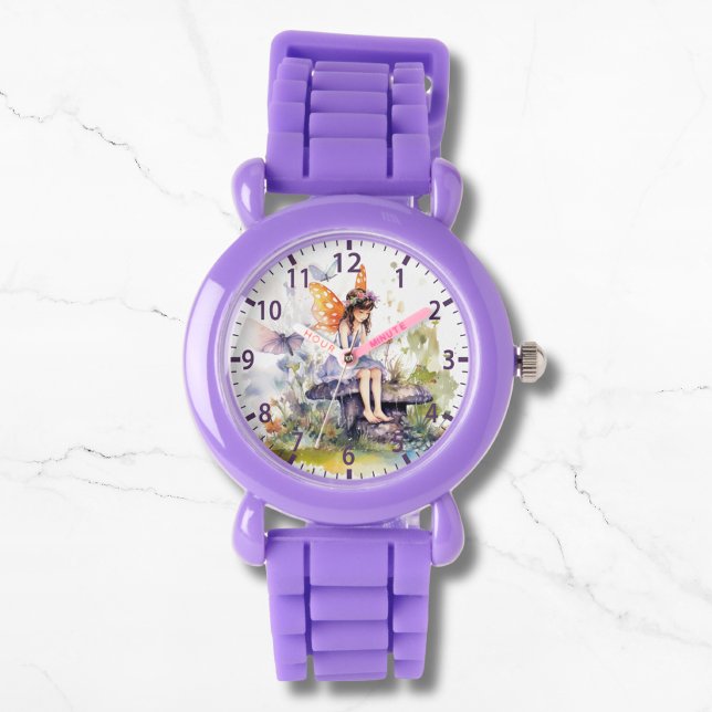 Reloj De Pulsera Cuidada acuarela Woodland Fairy Butterfly Floral (Subido por el creador)