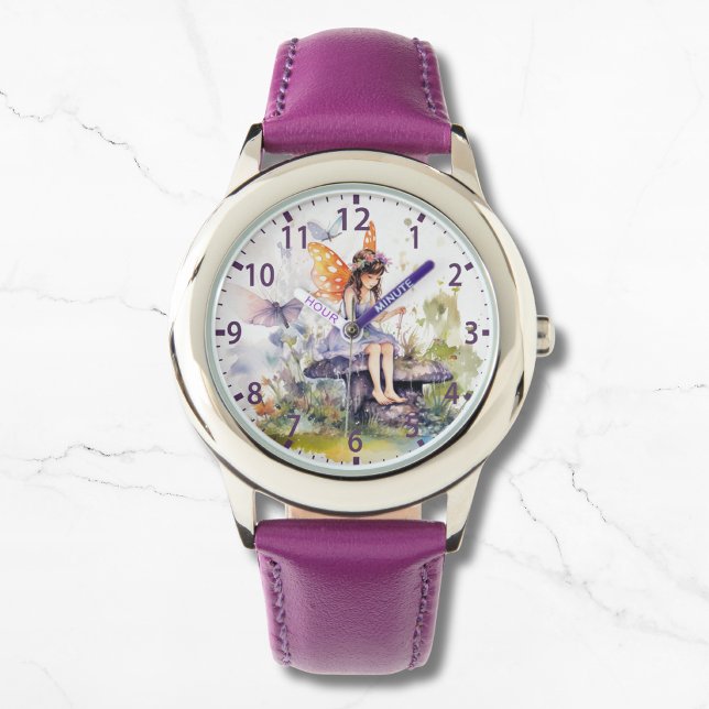 Reloj De Pulsera Cuidada acuarela Woodland Fairy Butterfly Floral (Subido por el creador)