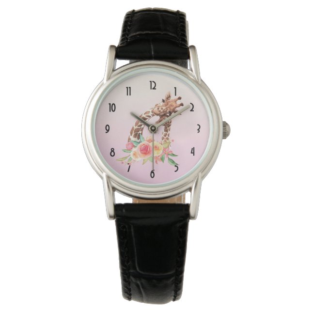 Reloj De Pulsera Cuidada jirafa acuarela mamá y bebé (Anverso)