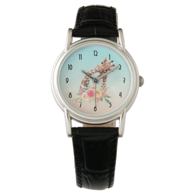Reloj De Pulsera Cuidada jirafa acuarela mamá y bebé (Anverso)