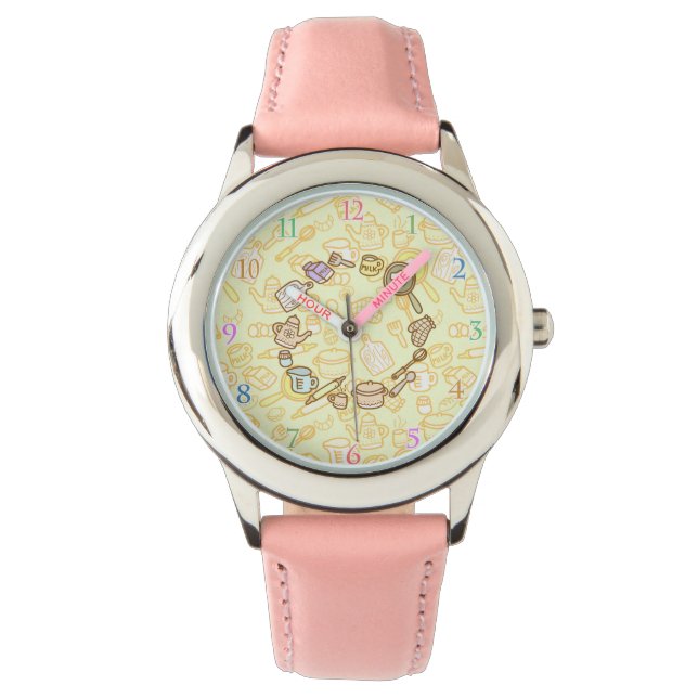 Reloj De Pulsera Cuidada utensilios de cocina amarillo (Anverso)