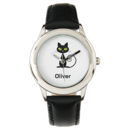 Reloj De Pulsera Cuidado gato negro en Guay con mirada verde