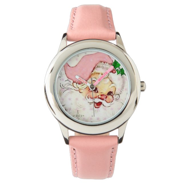 Reloj De Pulsera Cuidados Navidades Santa con Gorra Rosa (Anverso)