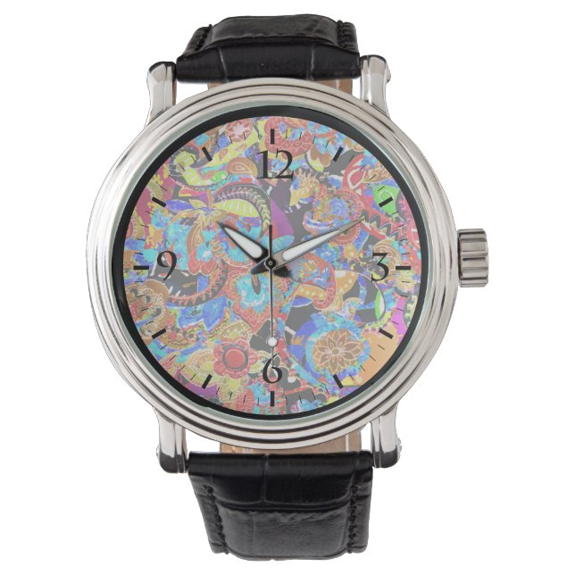 Reloj De Pulsera Cuidados patrones de flores artísticas (Anverso)