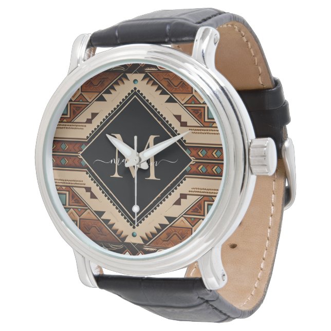 Reloj De Pulsera Cultura india nativa americana estilo boho monogra (Angular)