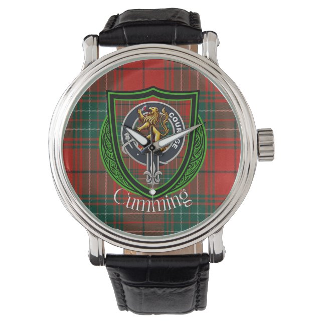 Reloj De Pulsera Cumming Scottish Clan Tartan & Crest (Anverso)