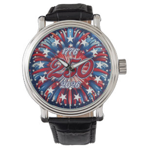 Reloj De Pulsera Cumpleaños 250 de América 1776-2026 Fuegos Artific