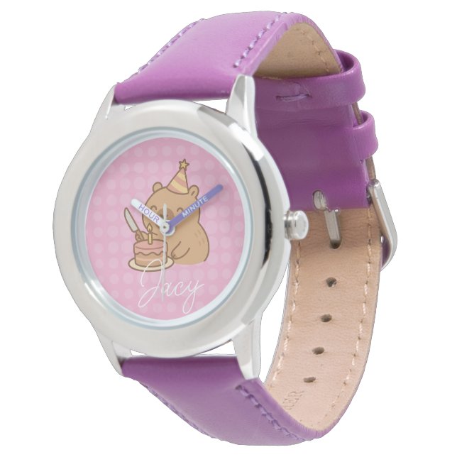 Reloj De Pulsera Cumpleaños de capibara lindo niño comiendo pastel (Angular)