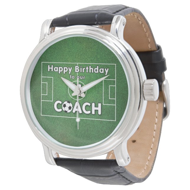 Reloj De Pulsera Cumpleaños de entrenador de fútbol con campo de hi (Angular)