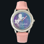 Reloj De Pulsera Cumpleaños de Unicornio mágico personalizado con a<br><div class="desc">Personalice este colorido reloj con tema de unicornio para su hija. Personalizar como se desee.</div>