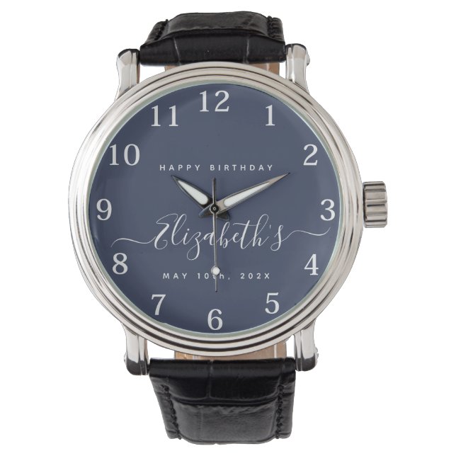 Reloj De Pulsera Cumpleaños personalizado Azul oscuro (Anverso)