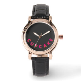Reloj De Pulsera Cupcake Rosa Texto Personalizado Negro