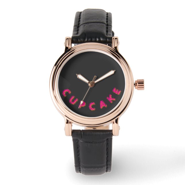 Reloj De Pulsera Cupcake Rosa Texto Personalizado Negro  (Anverso)