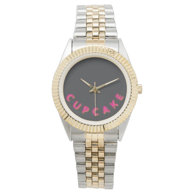 Reloj De Pulsera Cupcake Rosa Texto Personalizado Negro  (Anverso)