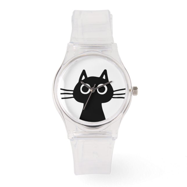 Reloj De Pulsera Curioso gato negro gatito | Funky Feline Fashion (Anverso)