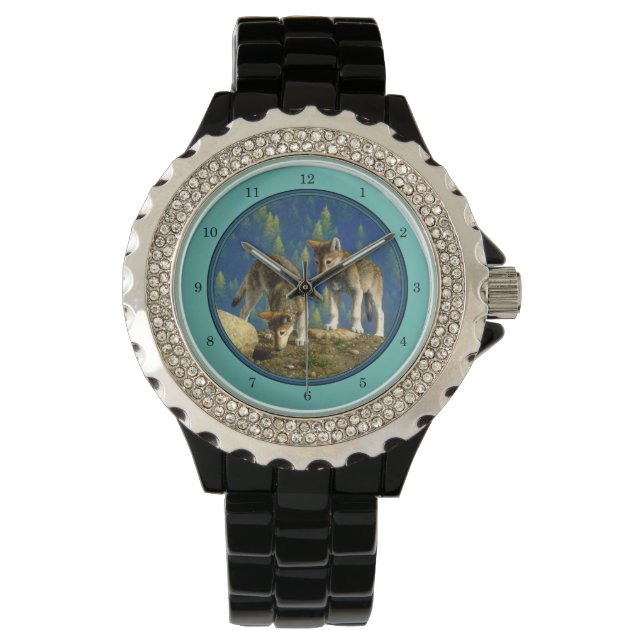Reloj De Pulsera Curiosos Gris Gray Wolf Pups (Anverso)