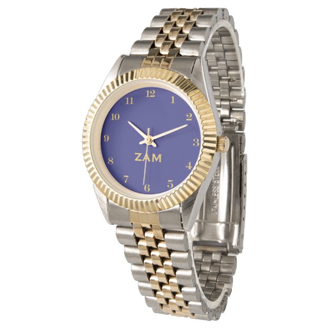Reloj De Pulsera Custom Blue Monogrammed Gold Silver Tone Bracelet (Angular)