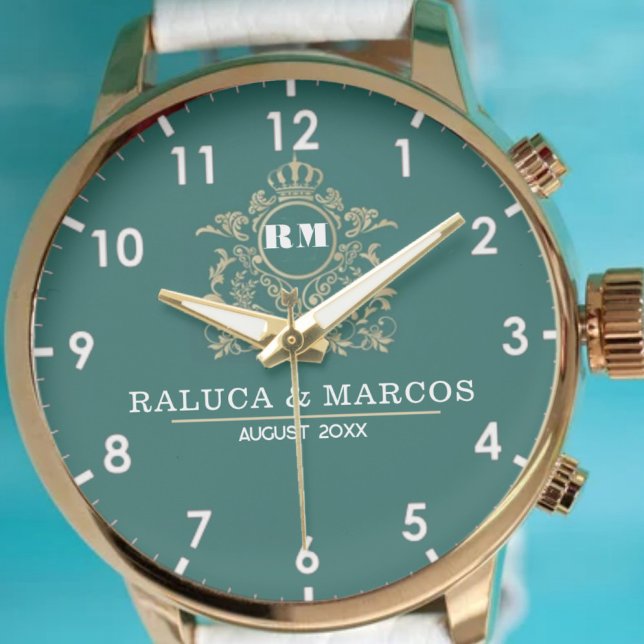 Reloj De Pulsera Custom couple floral names monogram  green (Subido por el creador)
