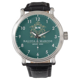 Reloj De Pulsera Custom couple floral names monogram green