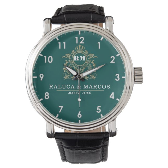 Reloj De Pulsera Custom couple floral names monogram  green (Anverso)