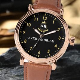 Reloj De Pulsera Custom couple monogram black and gold
