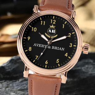 Reloj De Pulsera Custom couple monogram black and gold