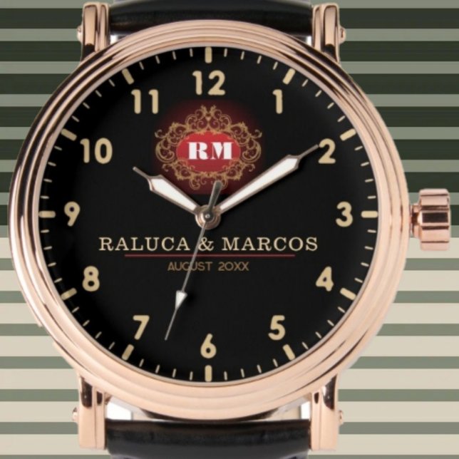 Reloj De Pulsera Custom couple names elegant floral monogram (Subido por el creador)