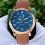 Reloj De Pulsera Custom Couple names Lovers Wedding Romantic Gifts<br><div class="desc">Personalized watch with the name of the lover, the initial of the monogram Create your own custom brand luxury watch with Blue navy luxury elegant couple Monogram Watch. Timeless elegant watch dial design with fine indexes. Add your own custom monogram, custom name, designer name, initials, year of birth, logo, icon,...</div>