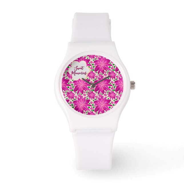 Reloj De Pulsera Custom Hot Pink Floral Seamless Pattern  (Anverso)