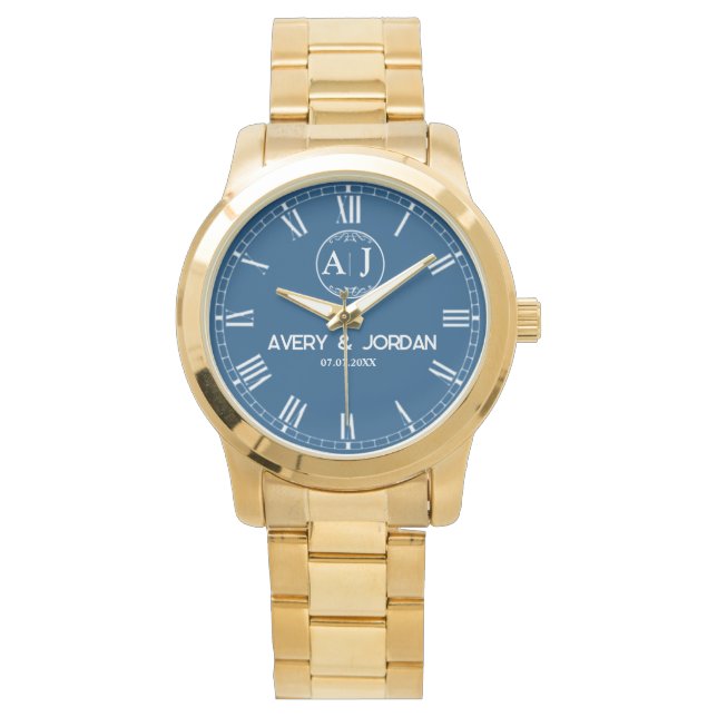Reloj De Pulsera Custom lovers name monogram Personalized blue (Anverso)