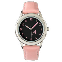 Custom Monogram Stylish Black And Pink Dial Girls