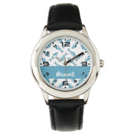 Reloj De Pulsera Custom name blue fish on white