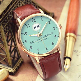 Reloj De Pulsera Custom name engraved elegant couple blue
