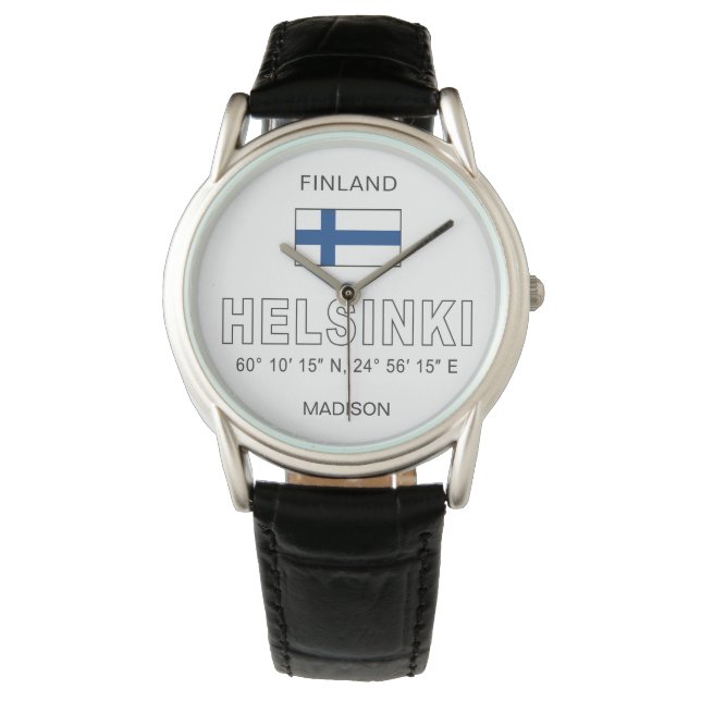 Reloj De Pulsera Custom Name Helsinki Coordinates (Anverso)