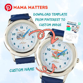 Reloj De Pulsera Custom Name & Image Blue Helicopter Kids