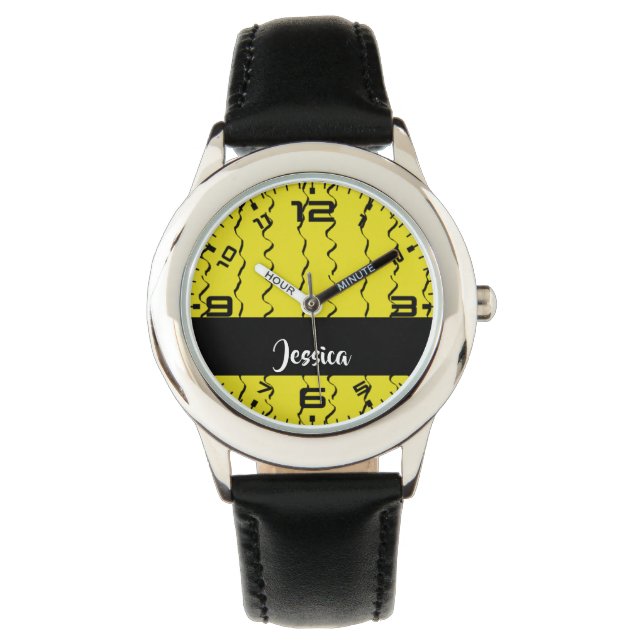 Reloj De Pulsera Custom name wavy lines on yellow (Anverso)